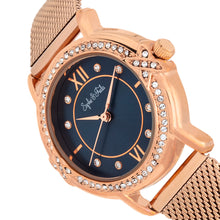 Load image into Gallery viewer, Sophie and Freda Reno Bracelet Watch w/Swarovski Crystals - Rose Gold/Navy - SAFSF5405