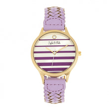 Load image into Gallery viewer, Sophie &amp; Freda Tucson Leather-Band Watch w/Swarovski Crystals - Gold/Lavender - SAFSF4505

