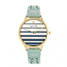 Load image into Gallery viewer, Sophie &amp; Freda Tucson Leather-Band Watch w/Swarovski Crystals - Gold/Light Blue - SAFSF4504

