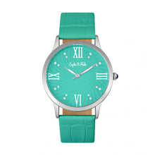 Load image into Gallery viewer, Sophie & Freda Sonoma Leather-Band Watch w/Swarovski Crystals - Silver/Teal - SAFSF4403