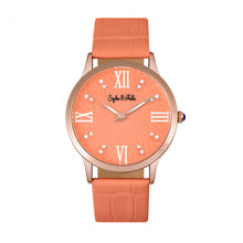 Load image into Gallery viewer, Sophie & Freda Sonoma Leather-Band Watch w/Swarovski Crystals - Rose Gold/Coral - SAFSF4405