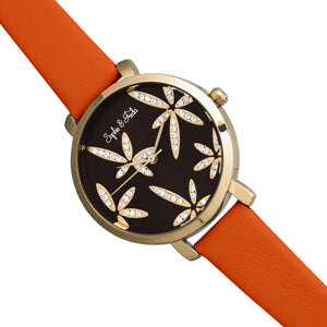 Sophie & Freda Key West Leather-Band Watch w/Swarovski Crystals - Gold/Orange - SAFSF4305