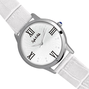 Sophie & Freda Sonoma Leather-Band Watch w/Swarovski Crystals - Silver/White - SAFSF4401