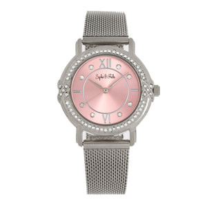 Sophie and Freda Reno Bracelet Watch w/Swarovski Crystals - Silver/Light Pink - SAFSF5402
